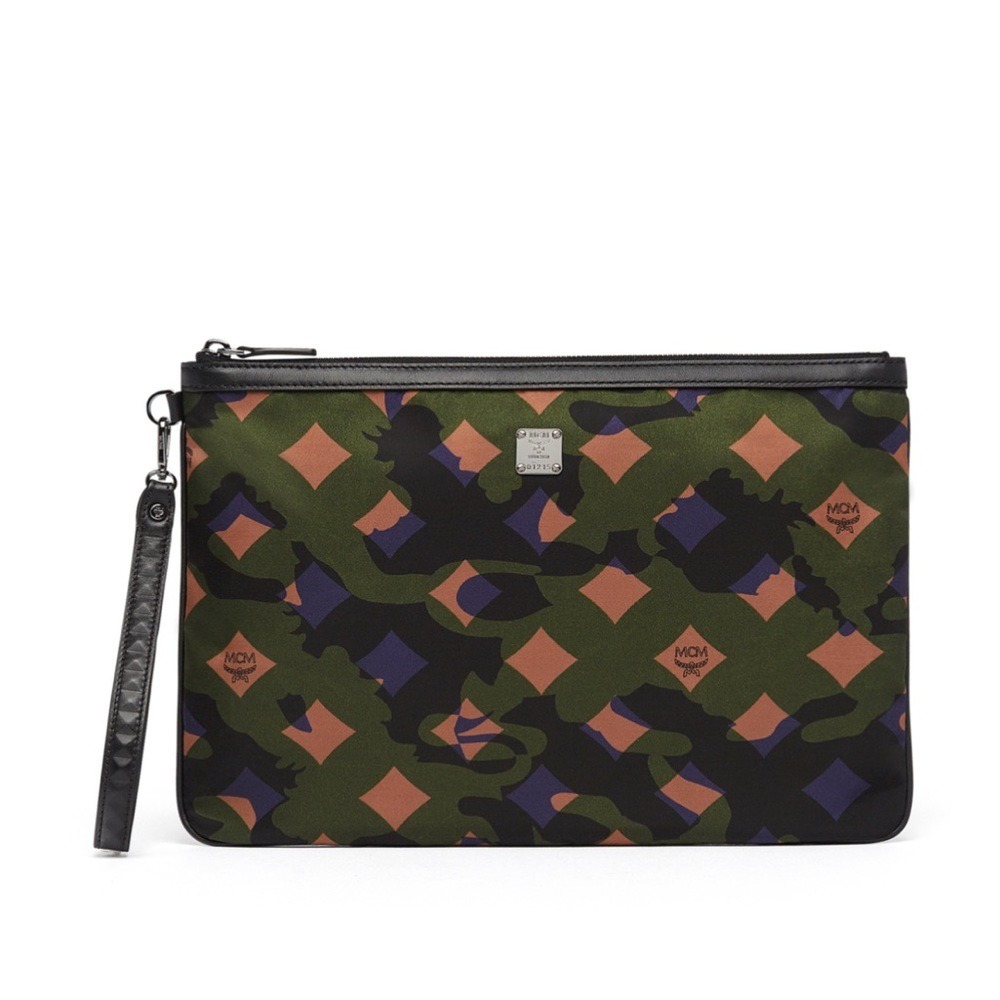 MCM Camouflage Nylon Large Pouch Clutch Bag Green Purple S2543
